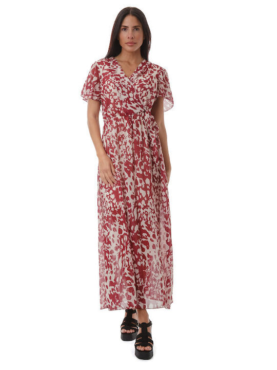 Silia D Sommer Maxi Kleid Wickel Weiß Rot
