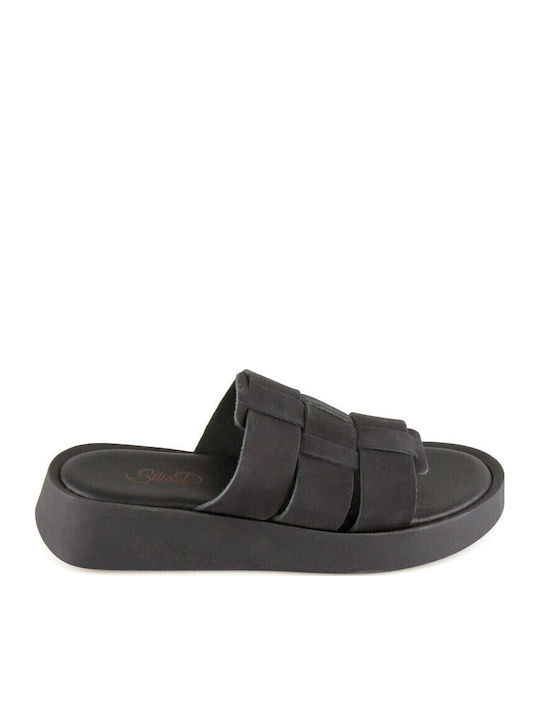Silia D Дамски Кожени Сандали Flatforms Черни