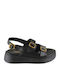 Δερμάτινα Γυναικεία Σανδάλια Flatforms Μαύρα