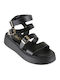 Leather Women's Flat Sandals Flatforms in Black Color