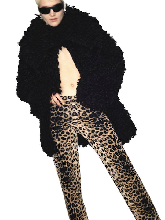 CIRCUS HOTEL Women's Fabric Trousers with Elastic Leopard Beige