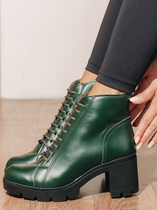Leather Women's Ankle Boots Green