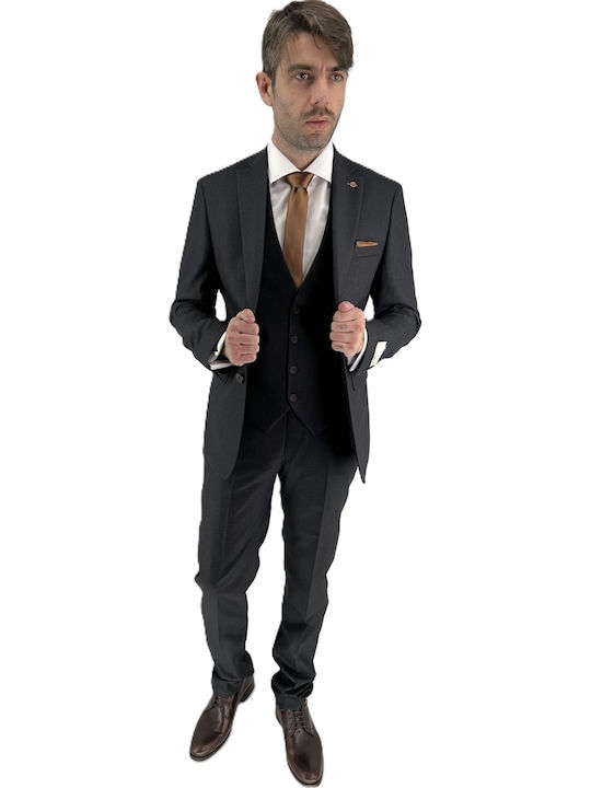 Costum Bărbați Cu vestă Gray