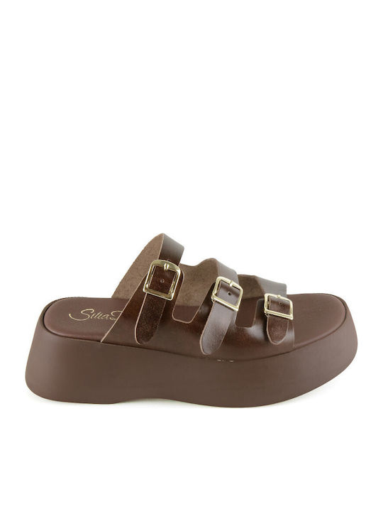 Women's Leather Platform Shoes Brown