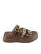 Women's Leather Platform Shoes Brown