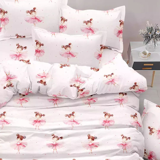 Borea Set Cearceafuri Single Din Bumbac Balletto Roz 160x250cm 3 Bucăți