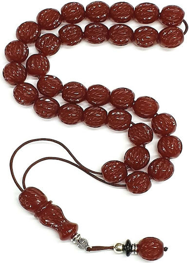 Roloi Komboloi Graven Mastic Worry Beads with 33 Beads Brown 40cm