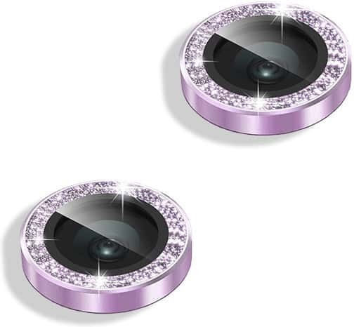 Tempered Glass Glitter Camera Protector for iPhone 16 16 Plus Lilac