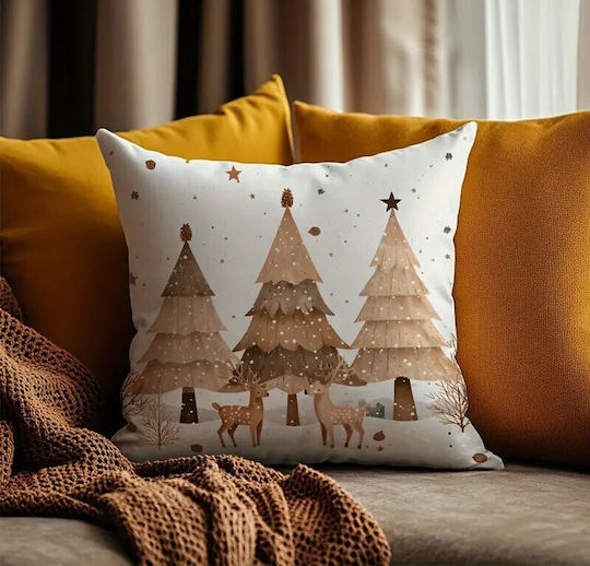 By Queen Limited Festive Edition Μαξιλαροθήκη “scandinavian Serene Christmas” Τάρανδους Πεύκα 45x45εκ