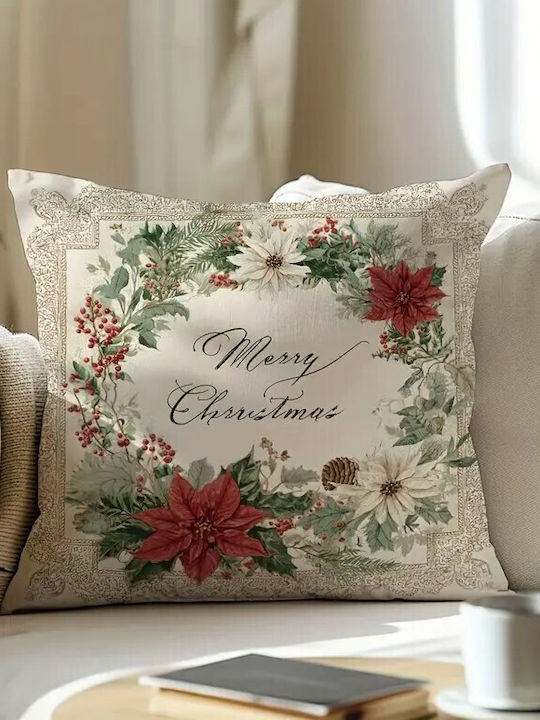 By Queen Limited Festive Edition Μαξιλαροθήκη Merry Wreath Αλεξανδρινά Κουκουνάρια 45x45εκ