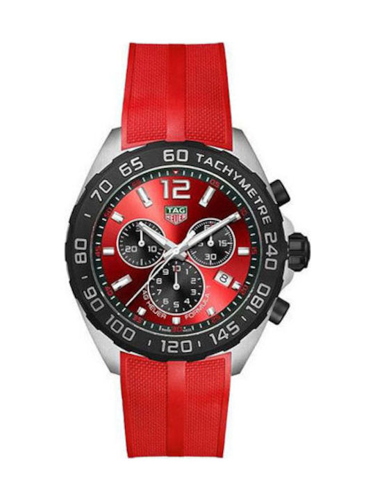TAG Heuer Ανδρικό Ρολόι Μπαταρίας με Κόκκινο Καουτσούκ Λουράκι