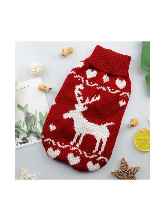 Weihnachtlicher Strickpullover Rentier Rot 35cm Länge Rücken