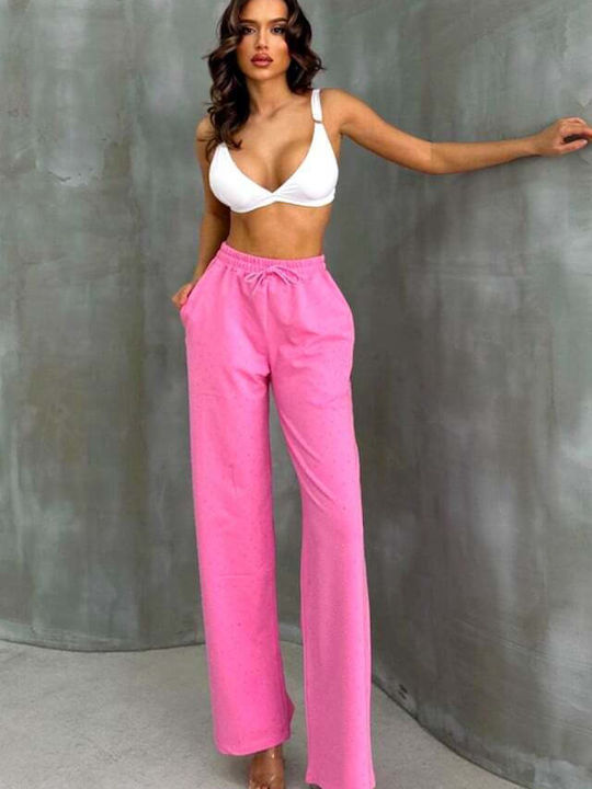 Women's High-waisted Fabric Trousers Bell Pink