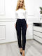Dama Tesatura Pantaloni cu Croială Tapered Floral Albastru marin