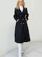 Women's Black Oversized Coat with Buttons