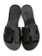 Leather Women's Flat Sandals in Black Color