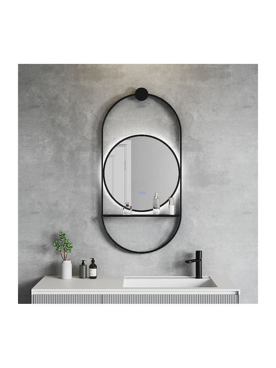 Inter Ceramic Στρογγυλός Καθρέπτης Μπάνιου Led Αφής 60x60cm Μαύρος