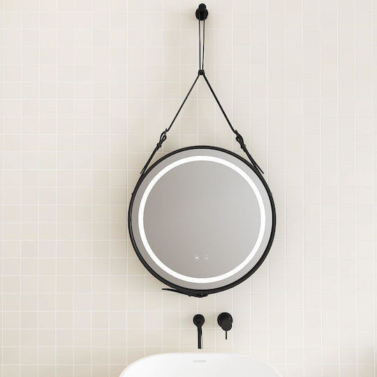Inter Ceramic Round Bathroom Mirror Led Touch 100x100cm Black