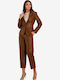 Derpouli Women's Leather Blazer Tabac Brown