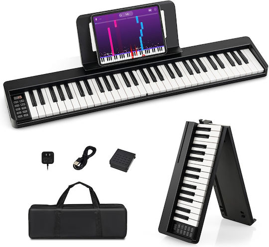 Costway Elektrisch Bühne Klavier MU10095DE-DK Set mit 61 Dynamisch Tasten und Eingebaute Lautsprecher