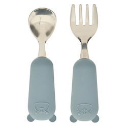 Baby Löffel & Gabel Set aus Metall Blau 2 Stück