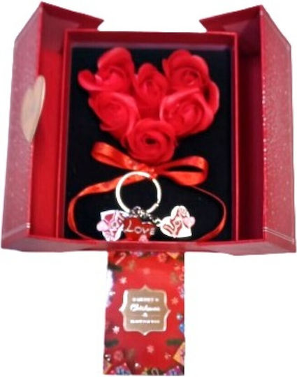 Geschenk Weihnachtsset Schmuckkästchen Rote Rose Herz 16 cm Schlüsselring Weihnachtskarte