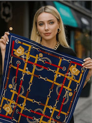 Γυναικεία Μπλε Μπαντάνα Φουλάρι Chain Print – 90x90 Cm