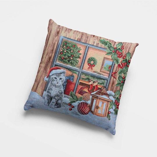 Christmas Pillow Case 45x45 Cotone Cat Window