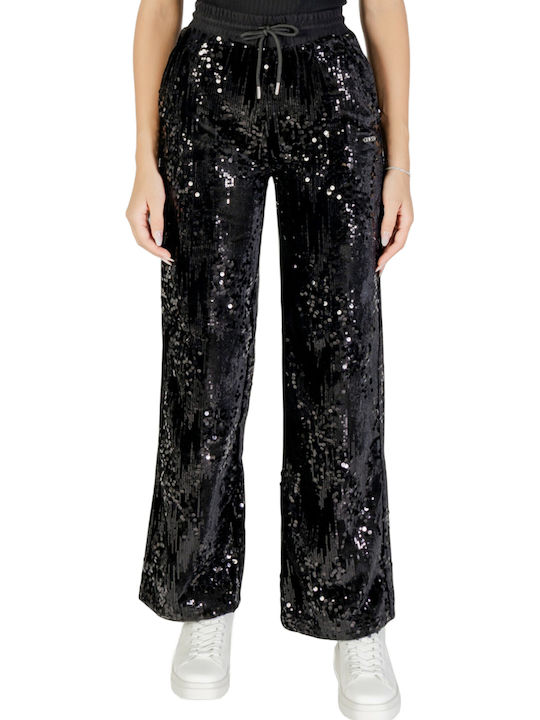 Women's Fabric Trousers Black with Sequins