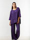 Damen Stoff Hose mit Gummizug Purple