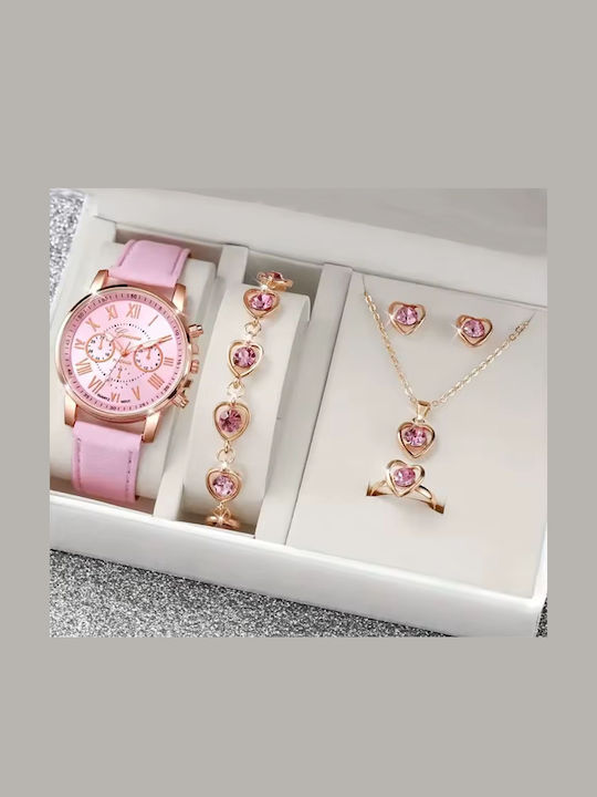 Women'S Watch Battery Set With Fuchsia Leather Strap