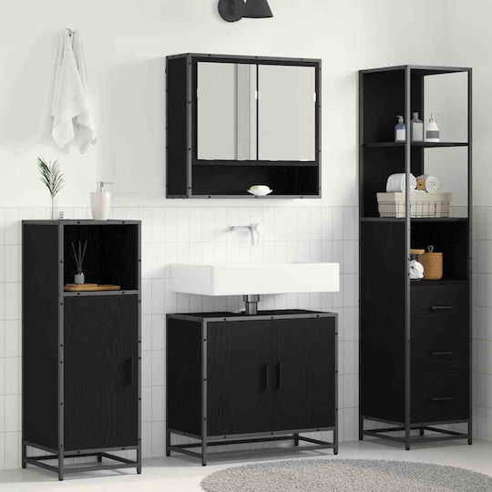 vidaXL Waschtisch mit Waschbecken, Spiegel & Säule L35xB37.5xH100cm Black Beech