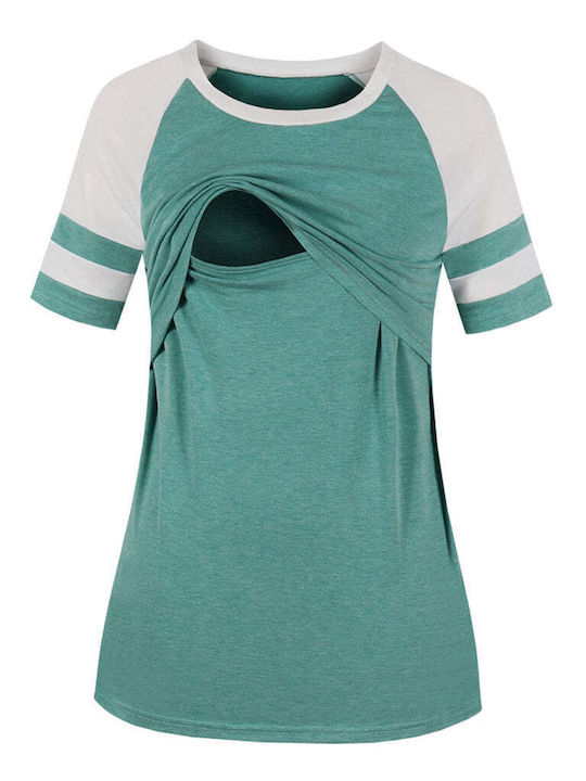 Short Sleeve Nursing Top Green Polyester-Cotton