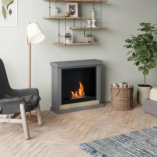 Tagu Indoor Wall Mounted Bioethanol Fireplace Gray 75x24.5x67.6cm