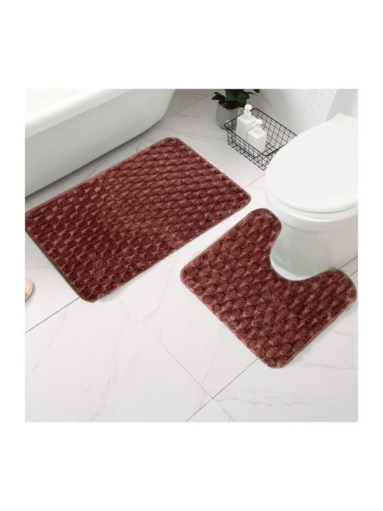 SpitiBazaar Αντιολισθητικό Σετ Πατάκια Μπάνιου SD-3964 Καφέ 2τμχ