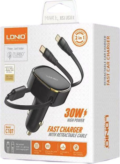 Ldnio Car Charger 30W with Cable Lightning / Type-C
