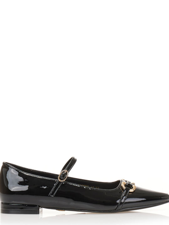 Patent Leather Pointy Ballerinas With strap Black