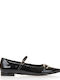 Patent Leather Pointy Ballerinas With strap Black