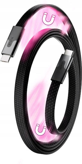 Statik MagStack Slim Pro Flat / Magnetic / Braided USB 2.0 Cable USB-C male - USB-C 100W PD Μαύρο 1m
