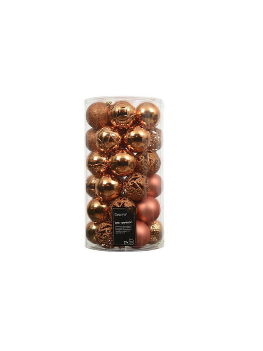 Christmas Tree Ornaments Styrofoam Balls Warm Orange Ø6cm Shiny Matt Glitter Set 37 Pieces