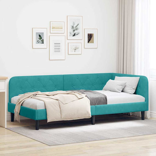 Sofa Bed Single Upholstered with Velvet Turquoise with Slats for Mattress 100x200cm 42016624