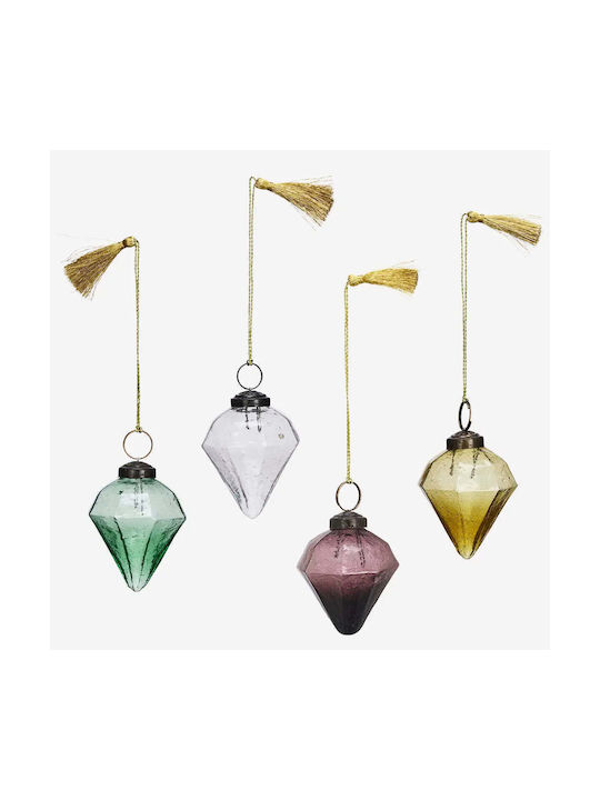 Glass Christmas Tree Ornaments Purple Amber Green Transparent Set 4 Pieces H7 Cm Madam Stoltz