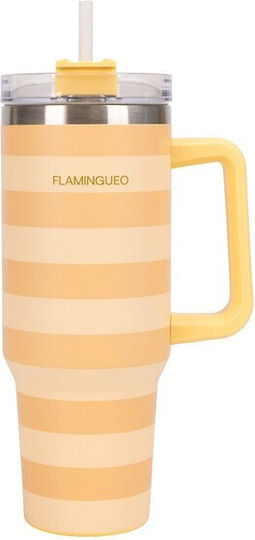 Flamingueo Handled Tumbler Stainless Steel 1.18L Yellow with Straw and Handle