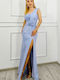Summer Maxi Dress for Wedding - Christening Open Back Light Blue