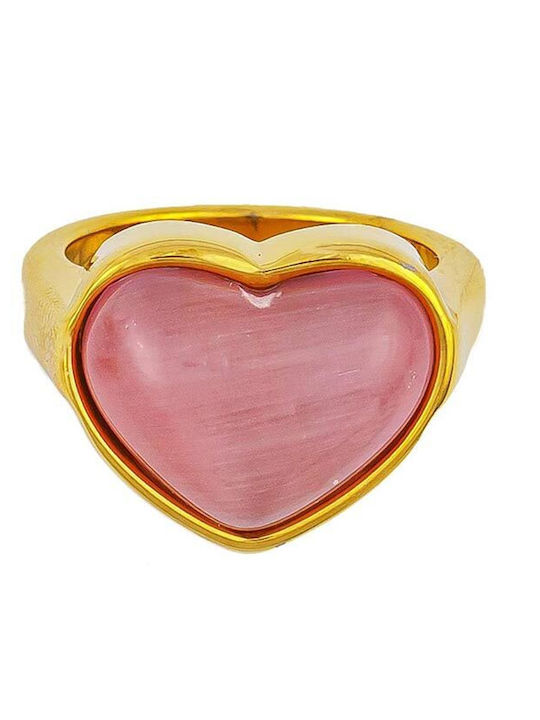 Excite-Fashion Ring with Stones made of Steel Gold Plated
