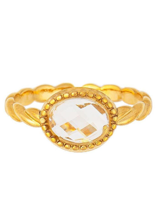 Excite-Fashion Ring with Stones made of Steel Gold Plated