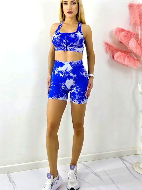 Set Women's Training Leggings Push Up Blue-white
