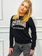 Bluza Damă Sport Crop Top Mânecă Lungă Neagră