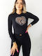 Bluza Damă Bumbac Mânecă Lungă Animal Print Neagră