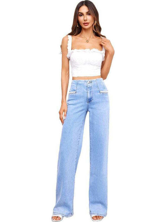 Hoch tailliert Damenjeans in Entspannter Passform Washed Blue